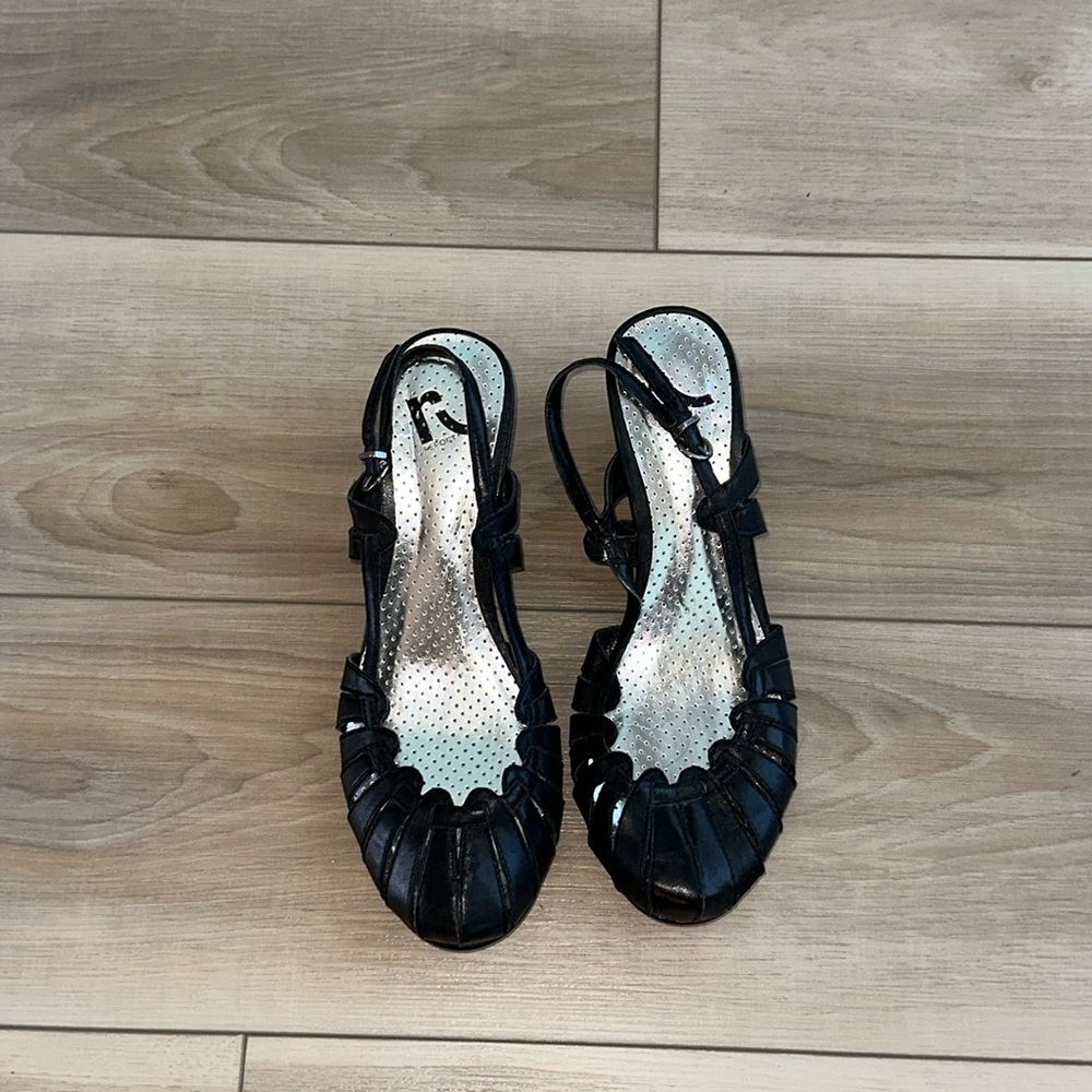 Report Black Patent Wedge Slingback Peep-Toe Heels